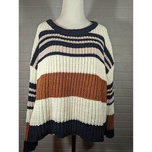 Oversized Striped Knit Sweater - Navy, Cream, and Brown Fits Xl too